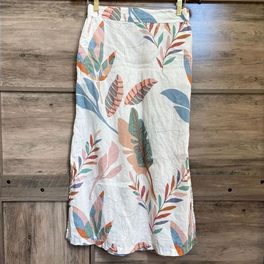 Cynthia Rowley S Linen Maxi Skirt Modern Dancer Tropical Artsy Boho Chic Coastal